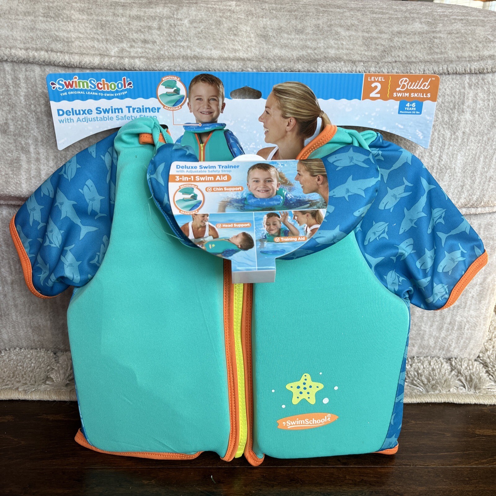 SwimSchool Deluxe Zip Vest Swim Trainer Level 2 up to 50 LBS 46 Years