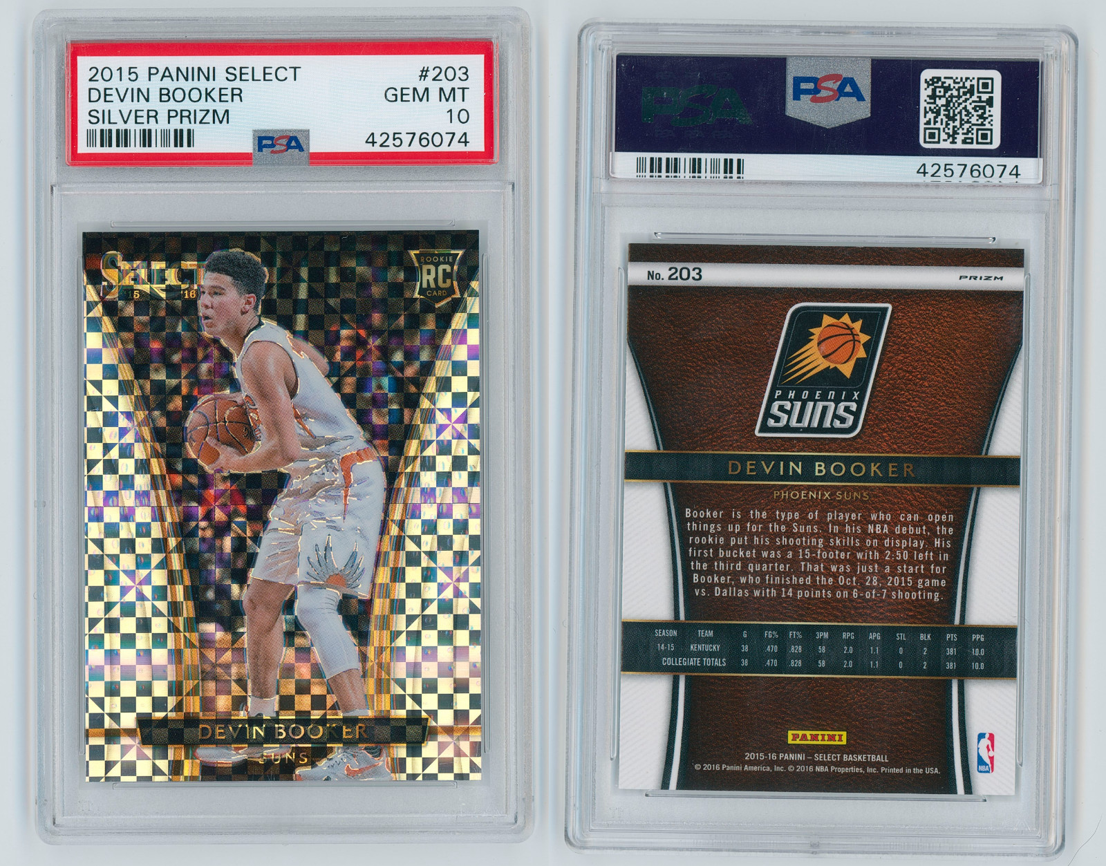2015-16 Panini Select Silver Prizm #203 Devin Booker Suns RC Rookie PSA 10
