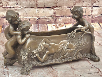 Miguel Lopez Paris Jugendstil Semi Akt Kinder Spielt Vergoldetem Bronze Pflanzer
