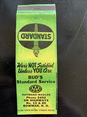 Matchbook Cover  BUD'S Standard Service-Bowman, MT