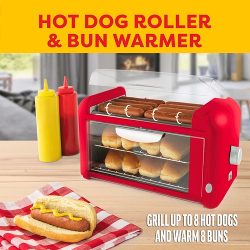 Extra Large 8 Hot Dog Roller & Bun Toaster Oven, Stainless Steel Grill