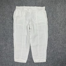Eileen Fisher Pants Womens Size M White Organic Linen Cropped Beach Cottagecore