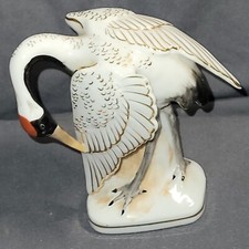 Vintage White Bird Gold Trim Made In Japan Black Red Heron ? Ceramic 