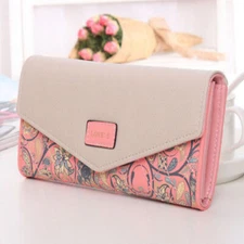 Women's Long Clutch Card Holder Purse Floral Envelope Leather Wallet Pocket Gift