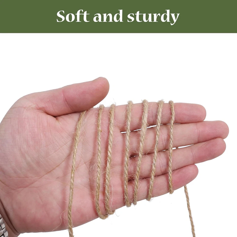 Cuerda de yute natural 328 pies 3 mm, 3 capas cuerda de cuerda gruesa trenzada cuerda de yute fuerte Foto 4 de 4