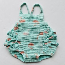 Angel Dear Muslin Romper Ruffles Flamingo Teal Pink Size 0-3 Months