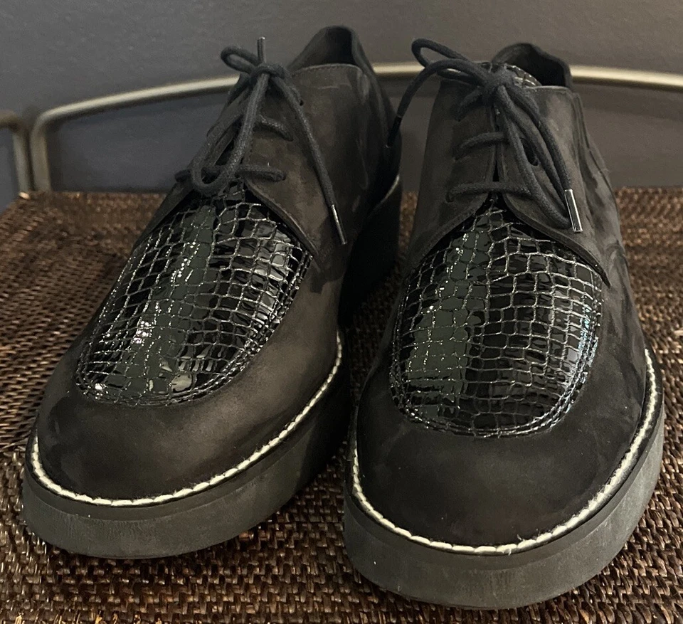 Arche Negro Gamuza Con Cordones Derby Plataforma Patente Croco Estampado Talla 41 Foto 2 de 4