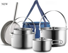 Camping Cookware Set 304 Stainless Steel 8-Piece Pots  Pans Cooking Kit, H235
