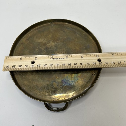 Vtg 6" Round Faux Bamboo Brass Vanity Dresser, Kitchen Tray, Handles  - Afbeelding 14 van 24