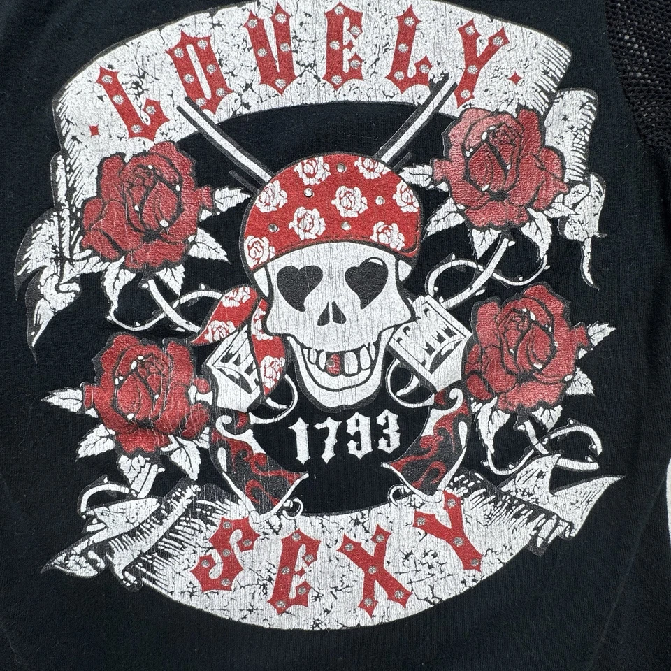 Calaveras de diseño de malla tatuaje vintage Y2K manga larga negras EE. UU. talla M juniors Miss Me Foto 2 de 4