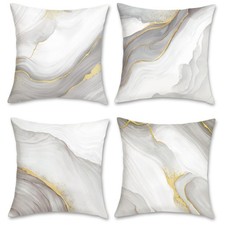 Grey Gold Marble Throw Pillow Covers 18 x 18 Inch Modern Abstract Marble Text...