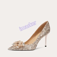 Glitter Rhinestone Pointed Toe High Heel Dress Party Wedding Pumps Shoes Women