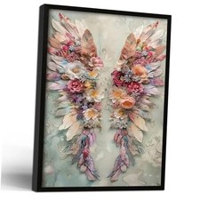 Framed Abstract Floral Angel Wings Wall 16L" x 24W" Colorful Floral Angel Wings