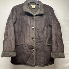 LL Bean Vintage Women’s Petite Small Brown Faux Suede Sherpa Fleece Lined Coat