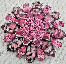 Vintage Pink Rhinestone Givre Art Glass Starburst Brooch / Pendant. Unsigned