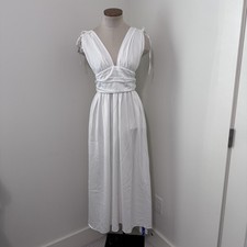 New CIDER XS White Satin Midi Maxi Slip Dress Cocktail Wedding Plunge Neck