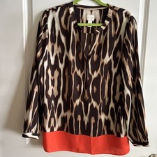 Chico's Leopard Print Button-Down Tunic Top Chico's SZ L Orange Hem Detail Y2K