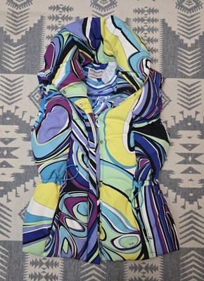 Emilio Pucci x Rossignol Womens Ski Puffer Vest Multicolor Swirl Print Sz S
