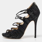 Jimmy Choo Black Lurex Fabric Platform Strap Sandals Size 375