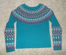 Skhoop Sweden Pull Over Sweater 80% Lambswool Nordic Turquoise Blue Red Wool S