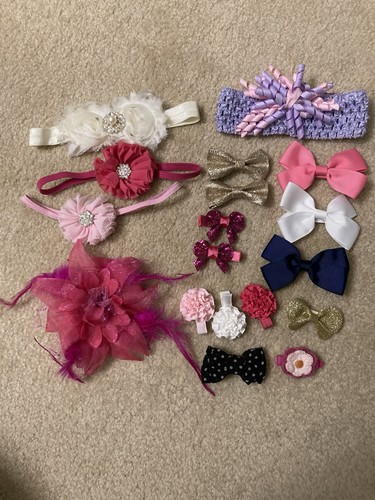 18 Piece Lot of Baby Girl Hair Accessories Headbands, Bows, & Flowers Free Ship