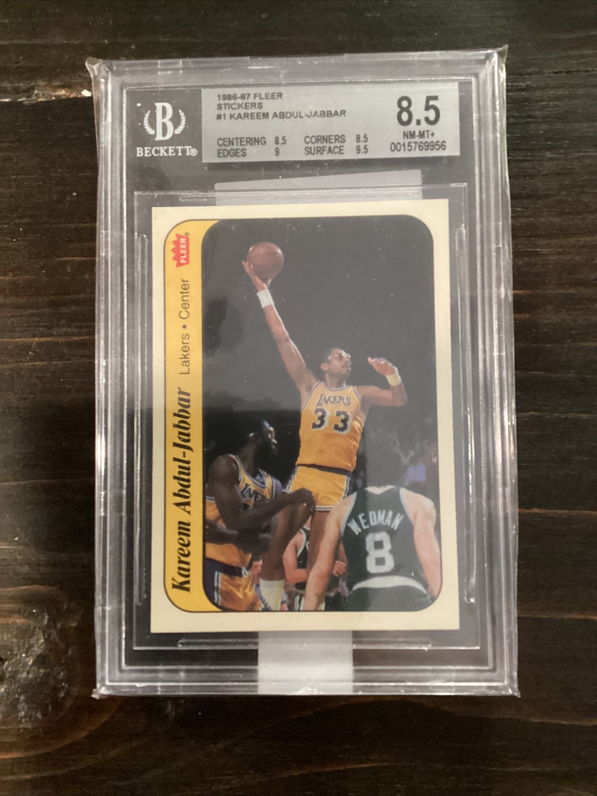 1986 Fleer Stickers #1 Kareem Abdul-Jabbar Lakers HOF BGS 8.5