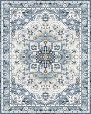 8x10 Washable Vintage Rug Oriental Rugs for Living Room Non Slip Backing Stain