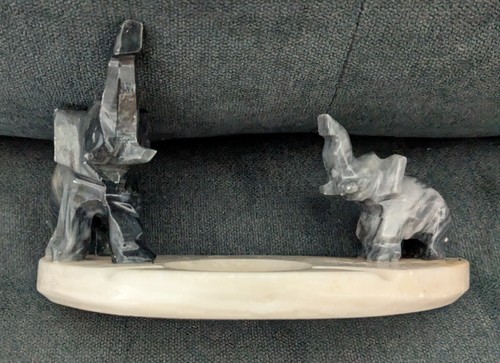Vintage Mexican Carved Elephants Ashtray/Trinket Tray Onyx Alabaster Stone - Picture 2 of 13