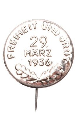 1936 German ''Freedom and Bread'' Election & Rhineland Referendum Tinnie