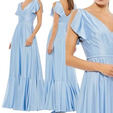NEW Ieena Mac Duggal Satin Full Length Dress Baby Blue sz 16 11256 $498