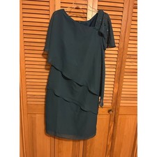 NWT Tiered Chiffon Women's Dress Tea-Length Shawl Wedding Guest Gown