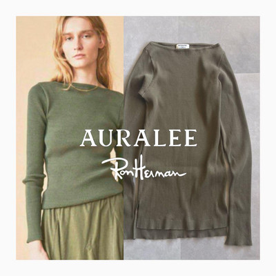 AURALEE Ron Herman Giza Rib Boat Neck Pullover - Olive Green AURALEE Ron Herman Giza Rib Boat Neck Pullover - Olive Green