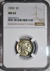 NGC MS-63 1920-P Buffalo Nickel, Glossy, Iridescent Pastel-Toned specimen.