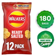 Walkers Crisps Ready Salted Multipack Sharing Snack 180 Bags x 25g Short Dated
