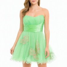 RARE Sherri Hill Green Butterfly Crystal Strapless Tulle Mini Gown Dress