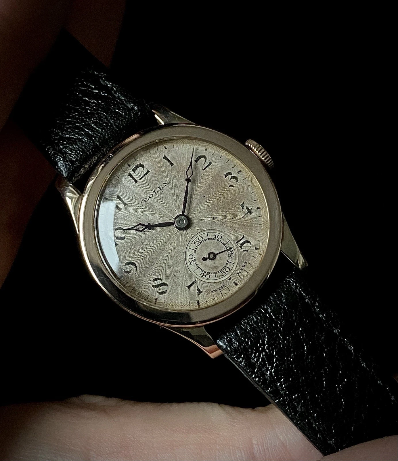 Rolex — 1923 Rolex 9ct rose gold watch guilloche sunburst dial Rolex Prima Chronometer
