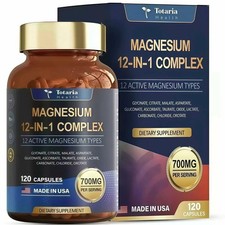 12-in-1 Magnesium Complex 700mg   120 Vegan Capsules Dietary Supplement