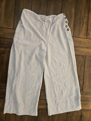 Good Luck Gem Knit Wide-Leg Linen Button Pants Size Large Elastic Waist