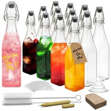 17 Oz Square Swing Top Glass Bottles with Stoppers 12 Pack Set