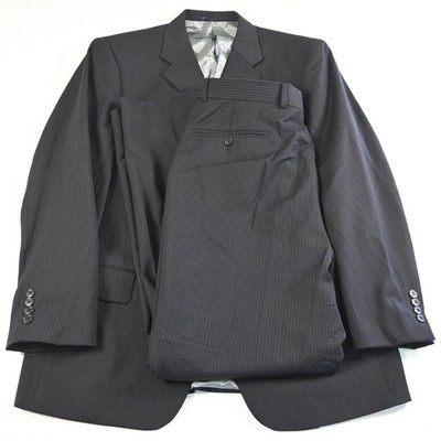 Vtg Y2K Axcess 40R 34x32 Black Striped Wool Mens Jacket Pants Suit