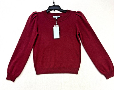 Antonio Melani Women 100% Cashmere S Puff Sleeve Sweater Red Zinfandel $159 NWT