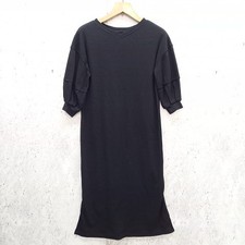 Natural Couture Long Dress Balloon Sleeve Side Slits Loose Black