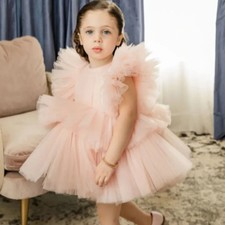 Lace Removable Tail Flower Baby Girl Dress Party Little Kid First Communion Gown