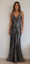 Jovani Size 00 Black Silver Sequin Mermaid Gown Deep V Open Back Formal Dress