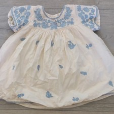 M&S Baby Girls White/Blue Embroidered Floral A-Line Dress 6-9M Button