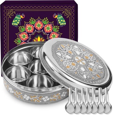 Designer Spice Box, 7 Spice Jars, Holds 7 Spices, Steel Spice