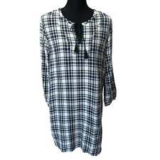 MADEWELL Plaid Artiste Tassel Tunic Mini Dress Size Small Light Flannel Pockets