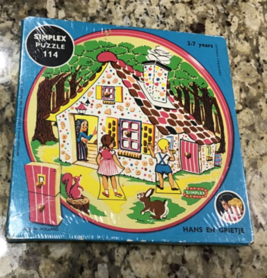 Vintage Hansel & Gretel Round Wood Simplex Puzzle In Original Box