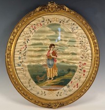 Antique Georgian Era Silk Embroidery Landscap...