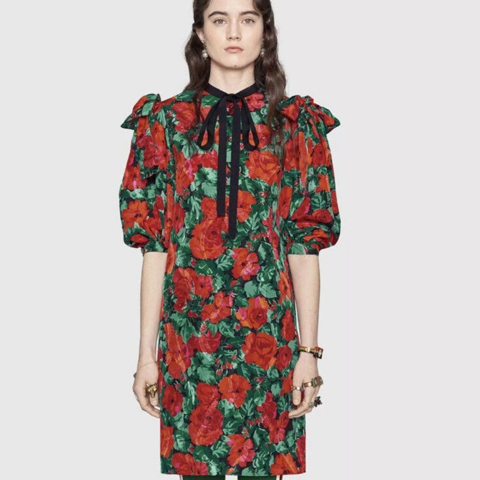 Robe en soie imprimée coquelicot/serpent rouge/vert Gucci neuve avec étiquette